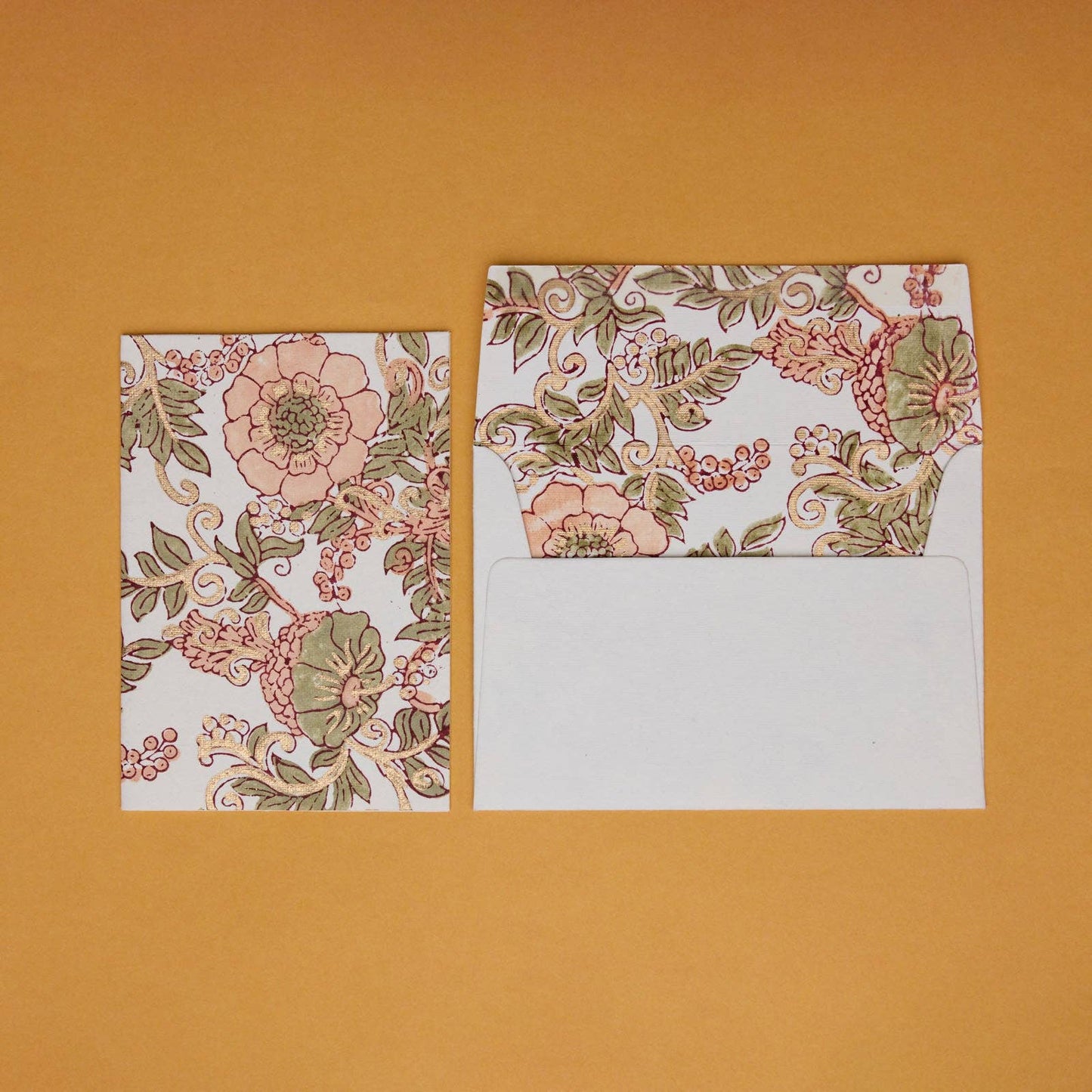 Block Printed Greeting Card - Wild Rose Terracotta