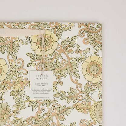 Block Printed Gift Bags (Large) - Buttercream