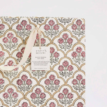 Block Printed Gift Bags (Large) - Pink Earth