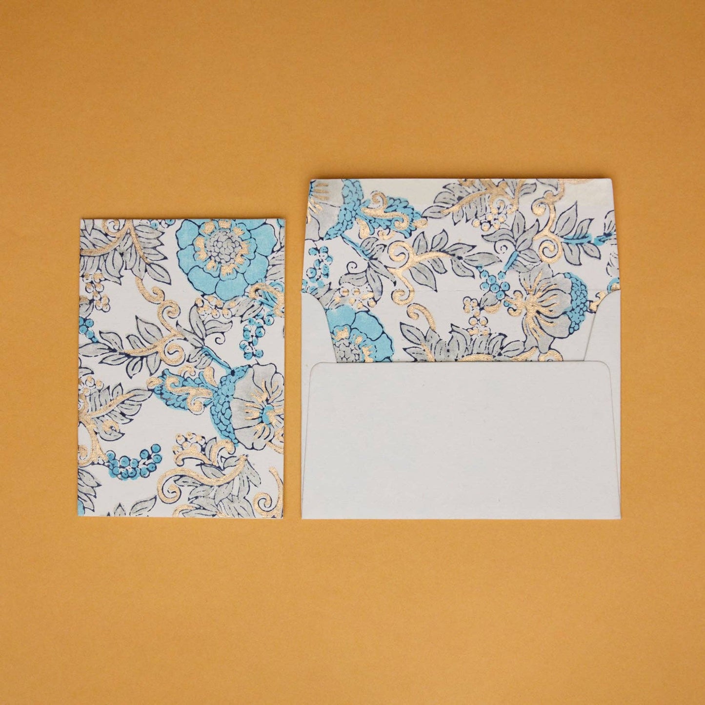 Block Printed Greeting Card - Wild Rose Blue Opal