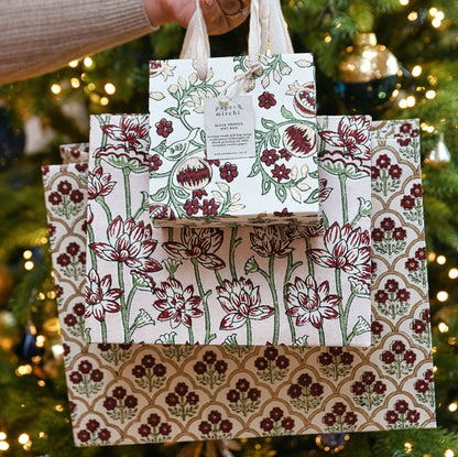 Block Printed Gift Bags (Large) - Cherry