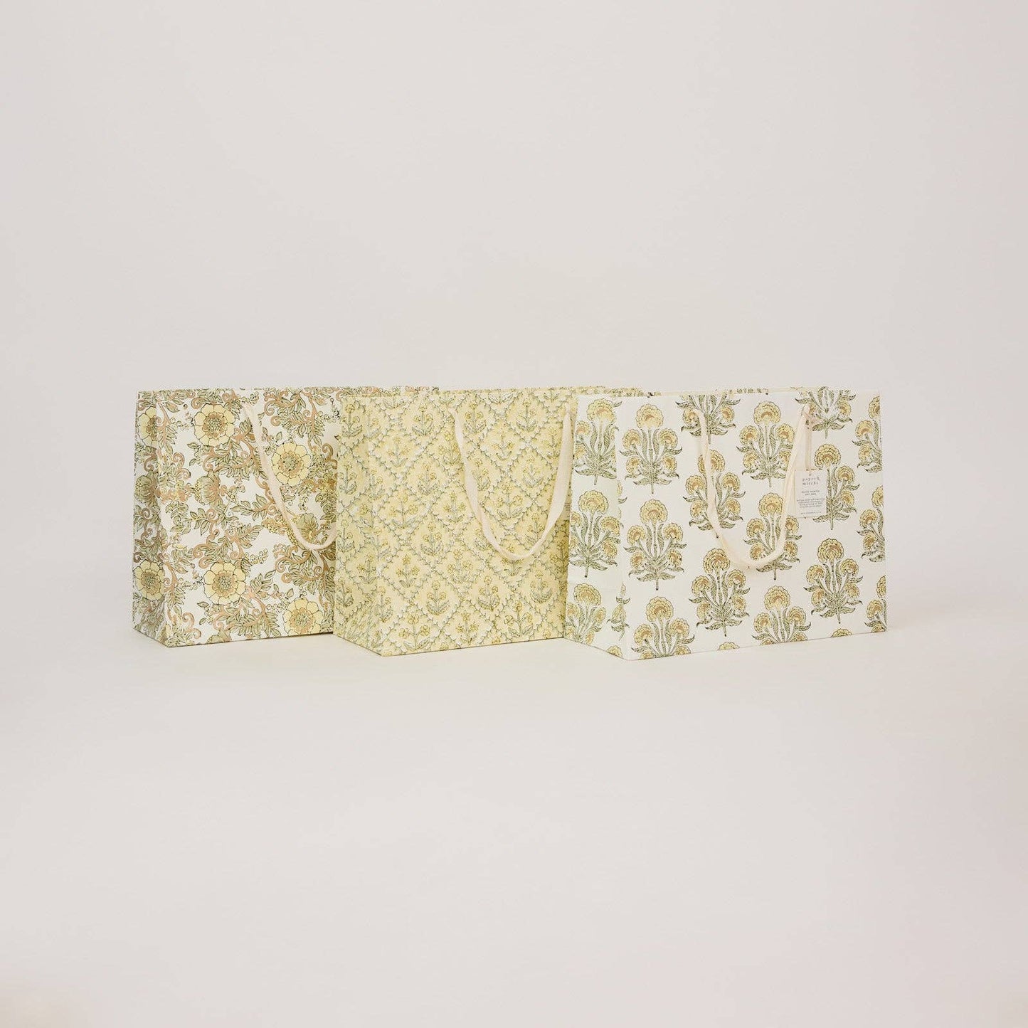 Block Printed Gift Bags (Large) - Buttercream