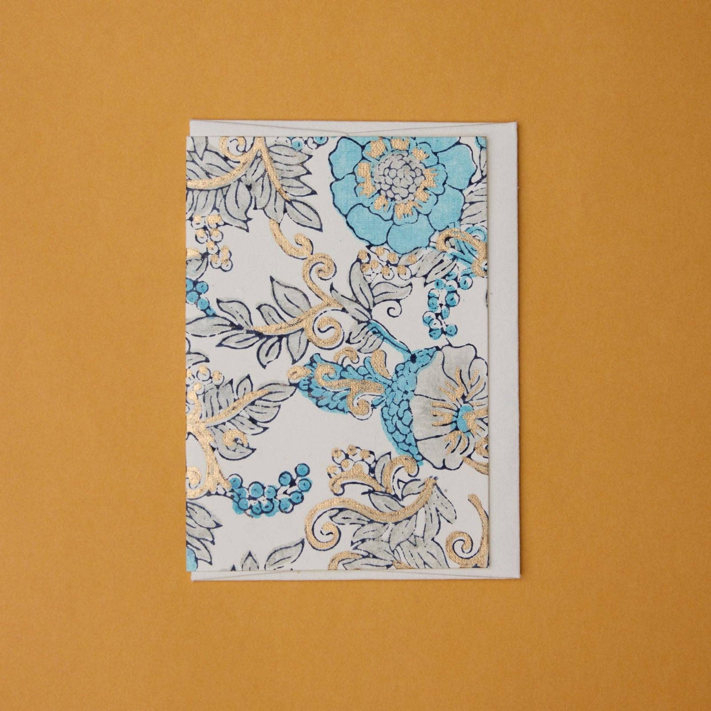 Block Printed Greeting Card - Wild Rose Blue Opal