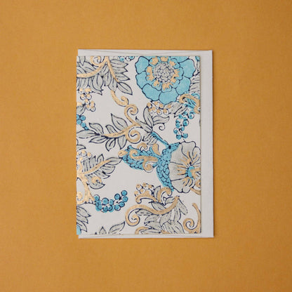 Block Printed Greeting Card - Wild Rose Blue Opal