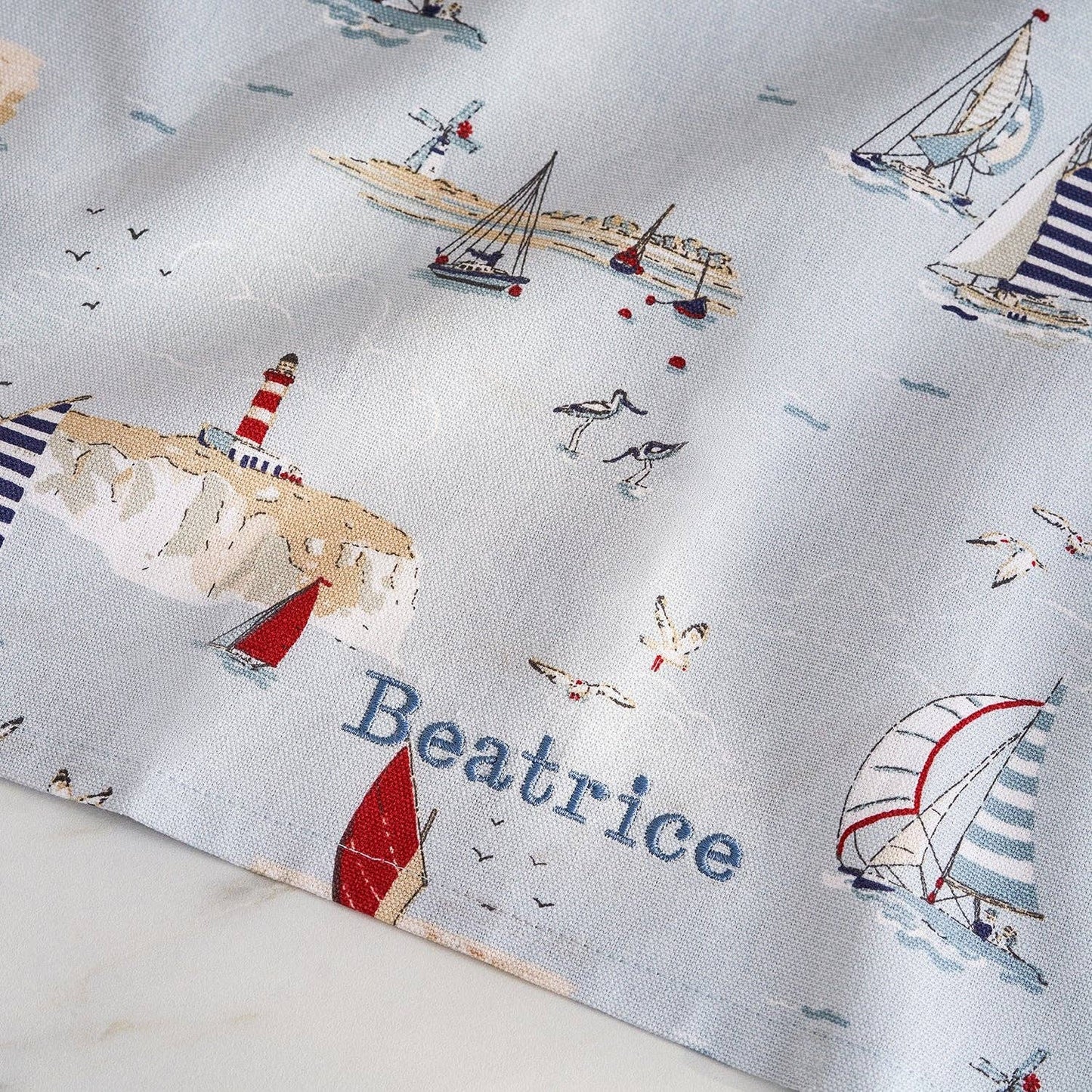 Coastal Boats Tea Towel