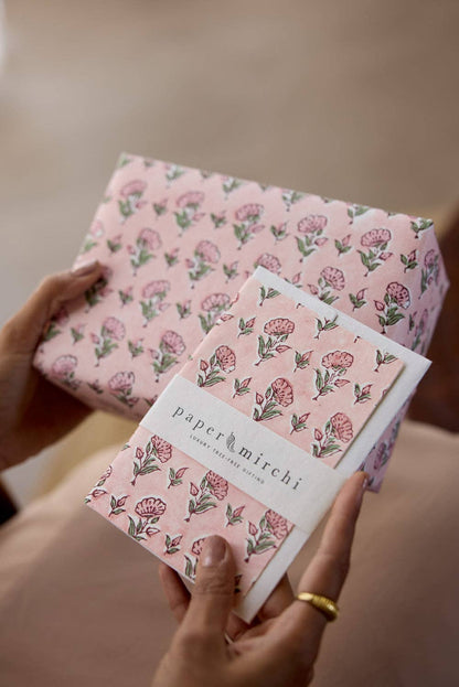 Block Printed Greeting Card - Ditsy Floral Blush