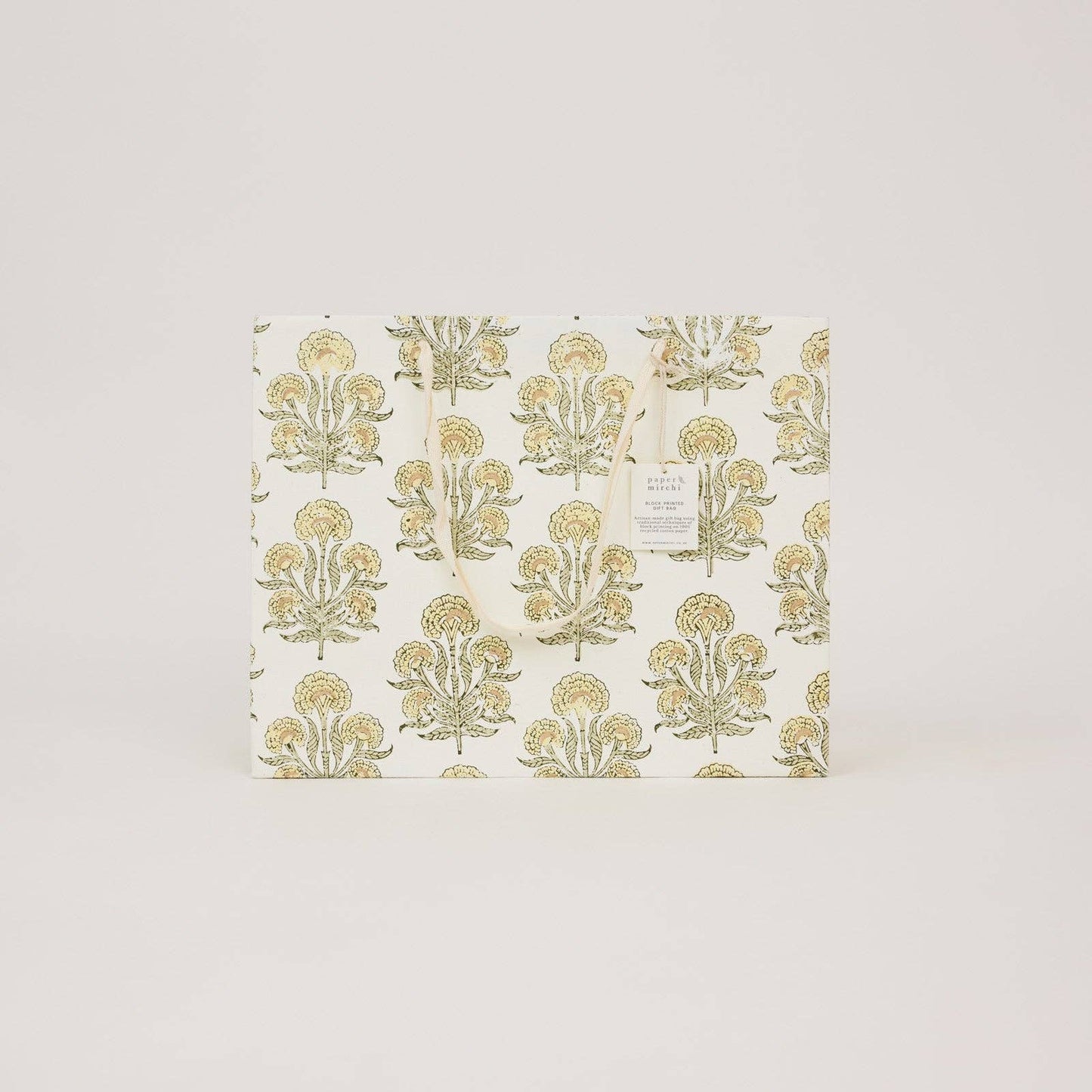 Block Printed Gift Bags (Large) - Buttercream
