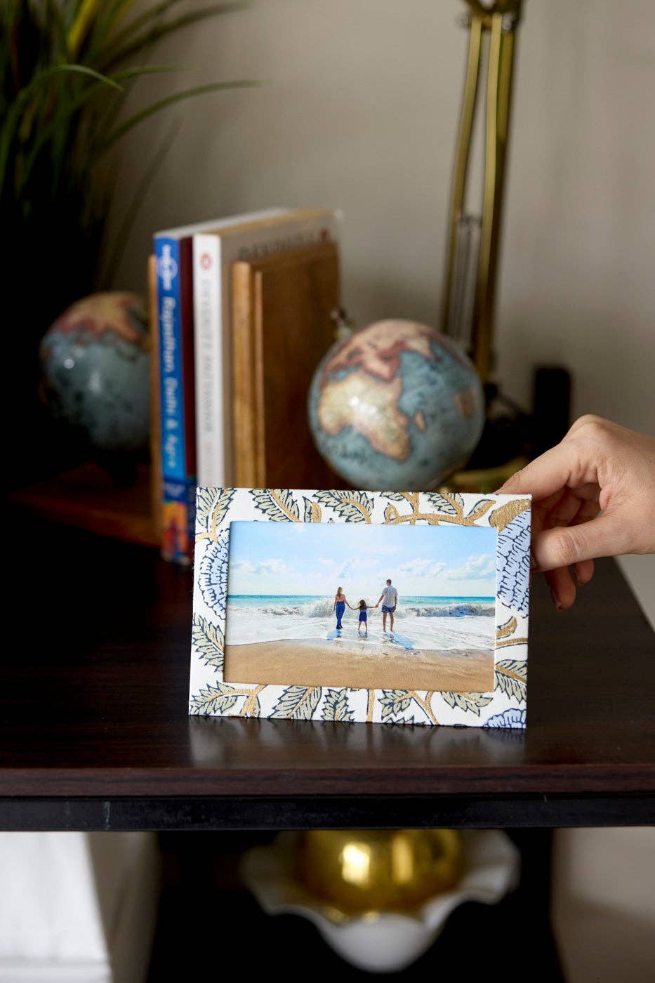 Keepsake Block Printed Greeting Card - Photo frame Marigold Glitz Blue Stone