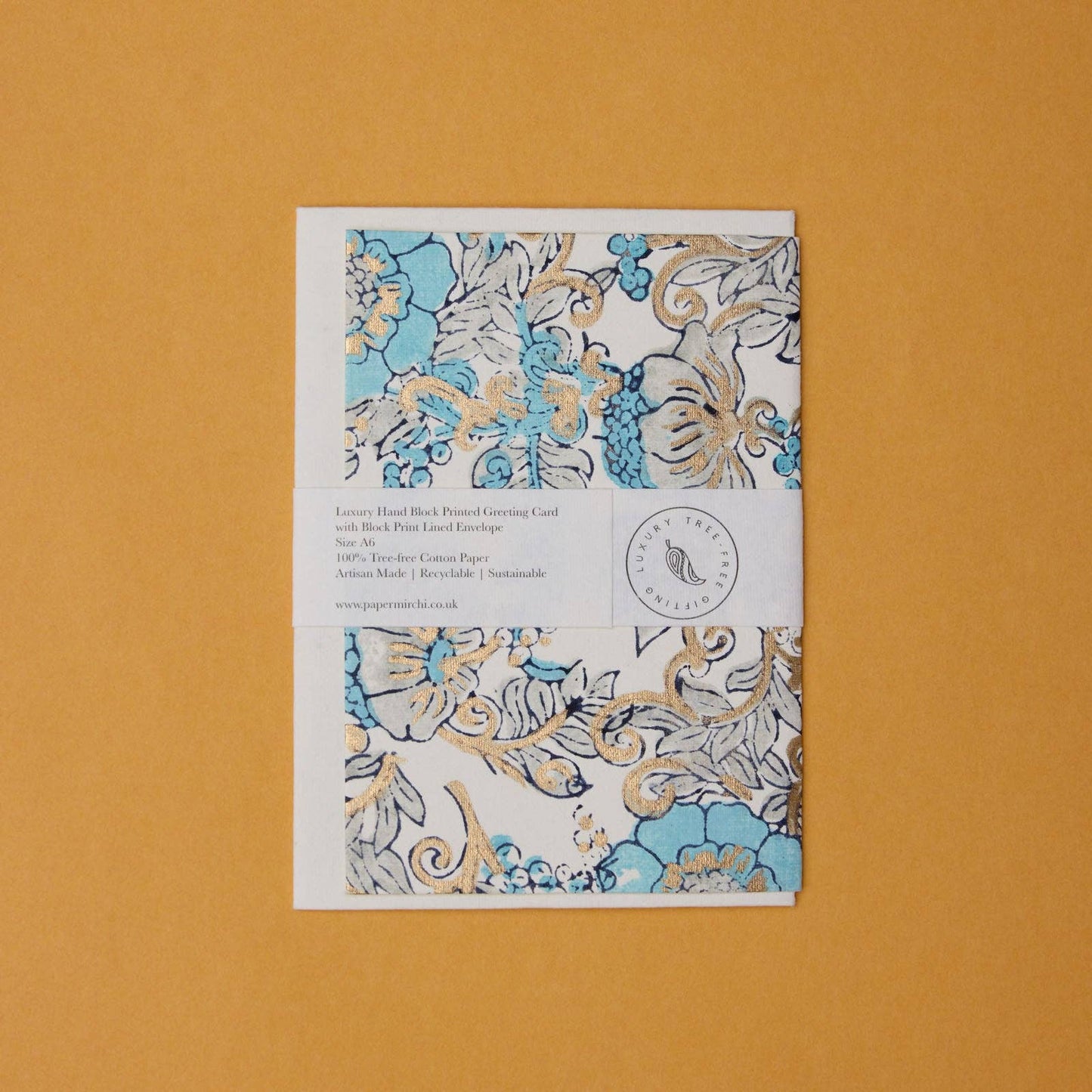 Block Printed Greeting Card - Wild Rose Blue Opal