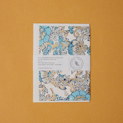 Block Printed Greeting Card - Wild Rose Blue Opal