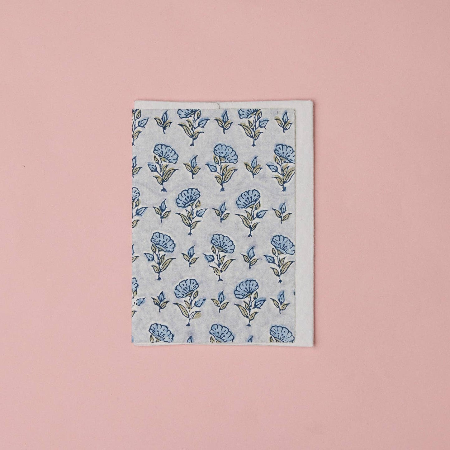 Block Printed Greeting Card - Ditsy Floral Blue Stone