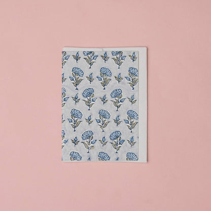 Block Printed Greeting Card - Ditsy Floral Blue Stone
