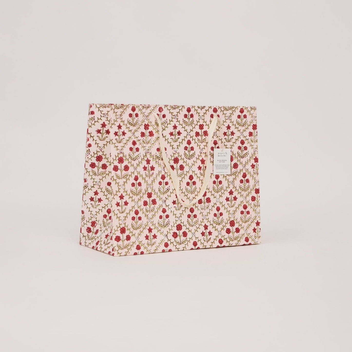 Block Printed Gift Bags (Large) - Winter Red