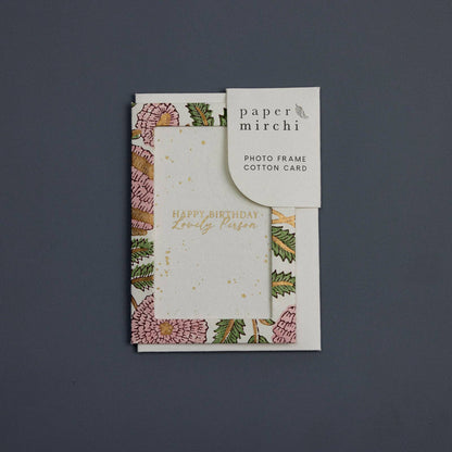 Keepsake Block Printed Greeting Card - Photo frame Marigold Glitz Blush