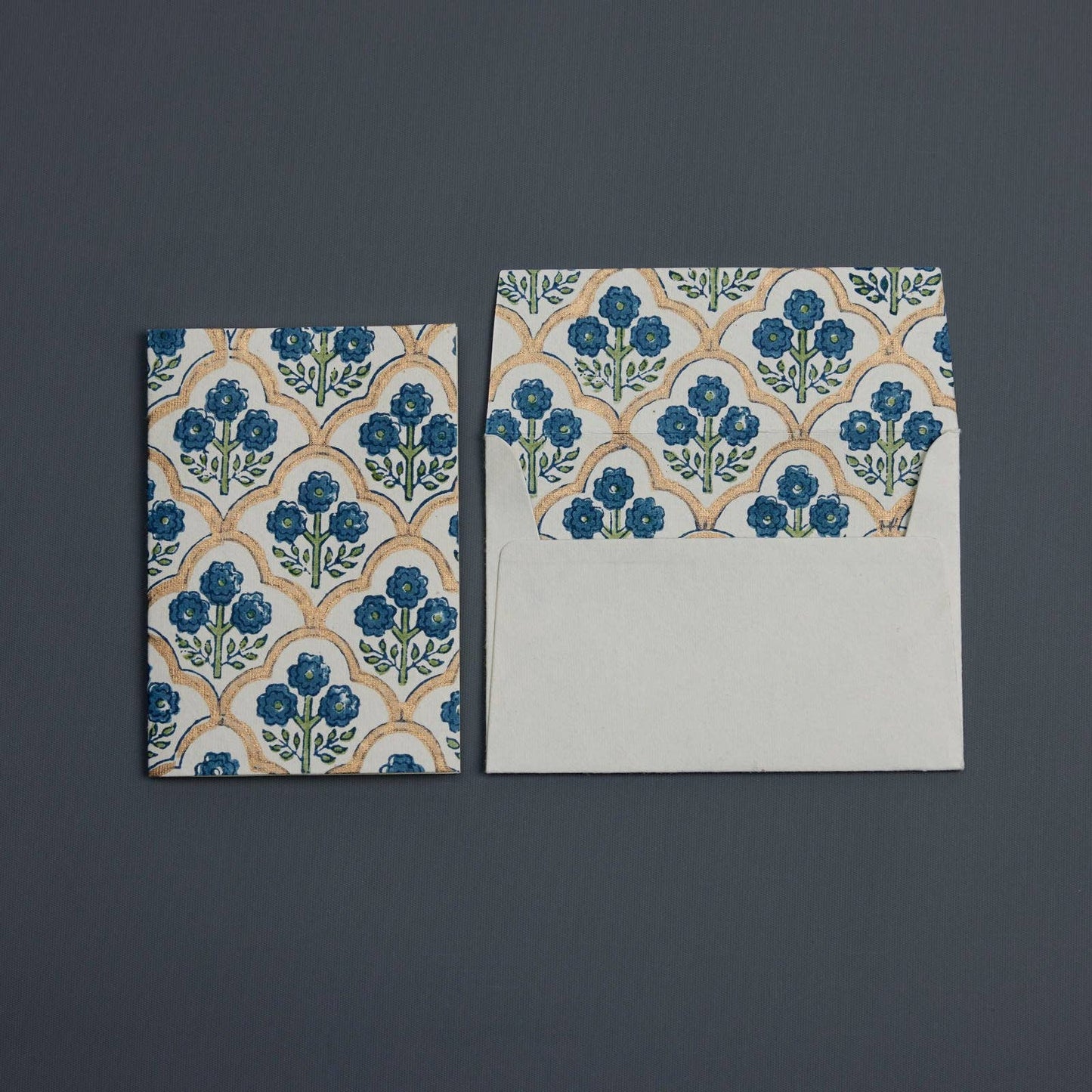 Block Printed Greeting Card - Trellis Indigo