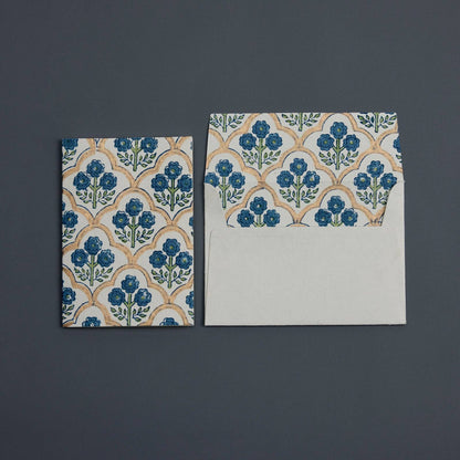 Block Printed Greeting Card - Trellis Indigo