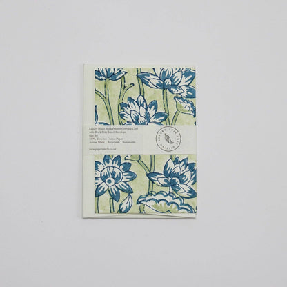 Block Printed Greeting Card - Lotus Indigo