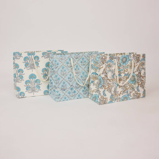 Block Printed Gift Bags (Medium) - Blue Opal