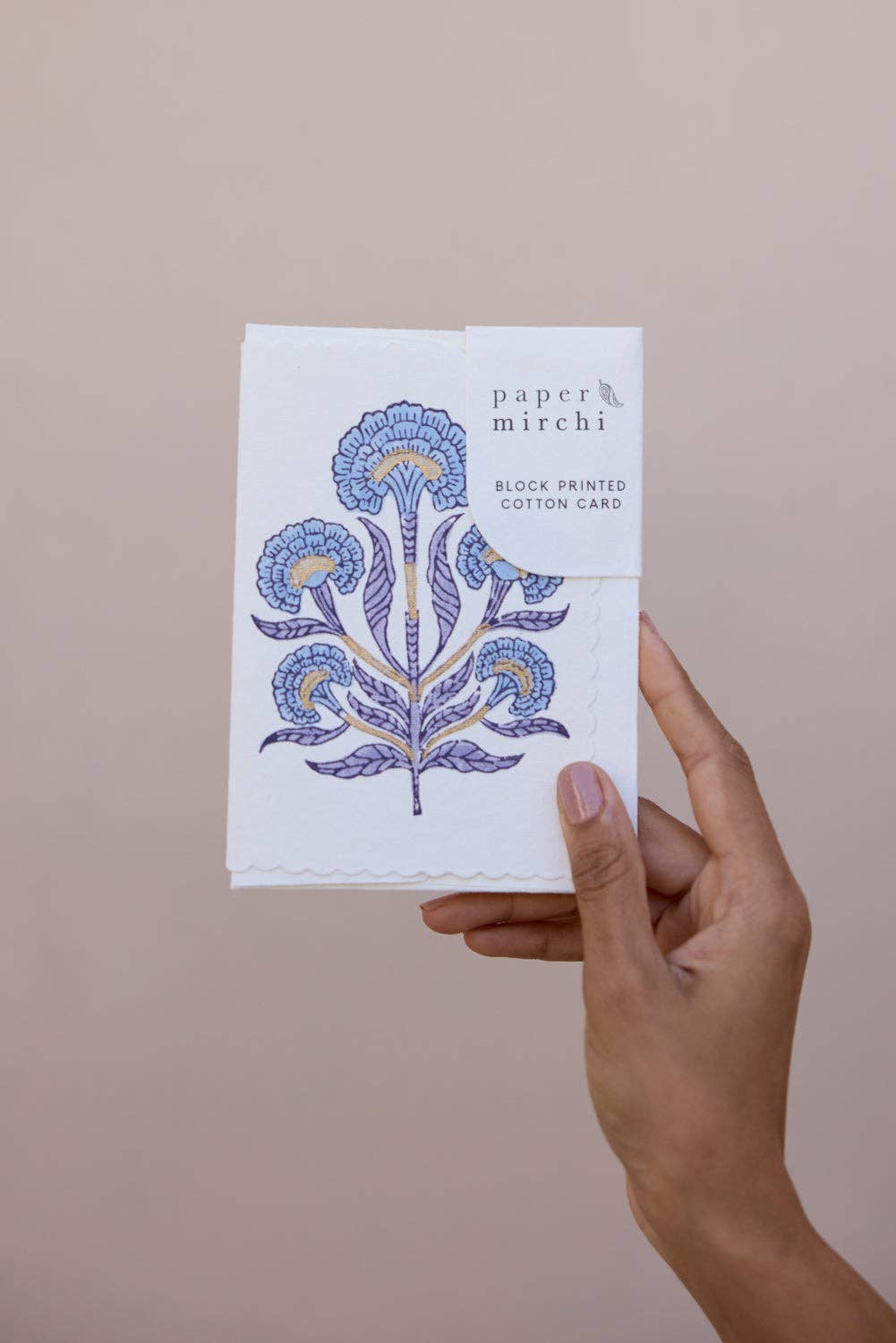Block Printed Greeting Card - Poppy Lavender