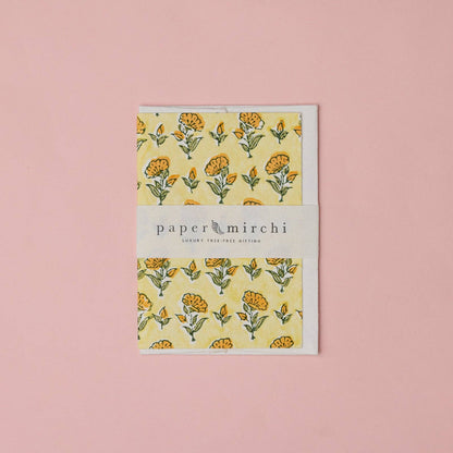 Block Printed Greeting Card - Ditsy Floral Sunshine