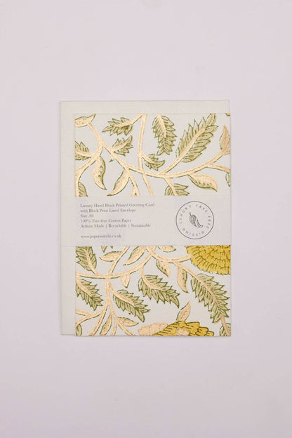 Block Printed Greeting Card - Marigold Glitz Sunshine
