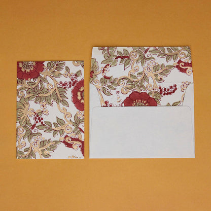 Block Printed Greeting Card - Wild Rose Winter Red
