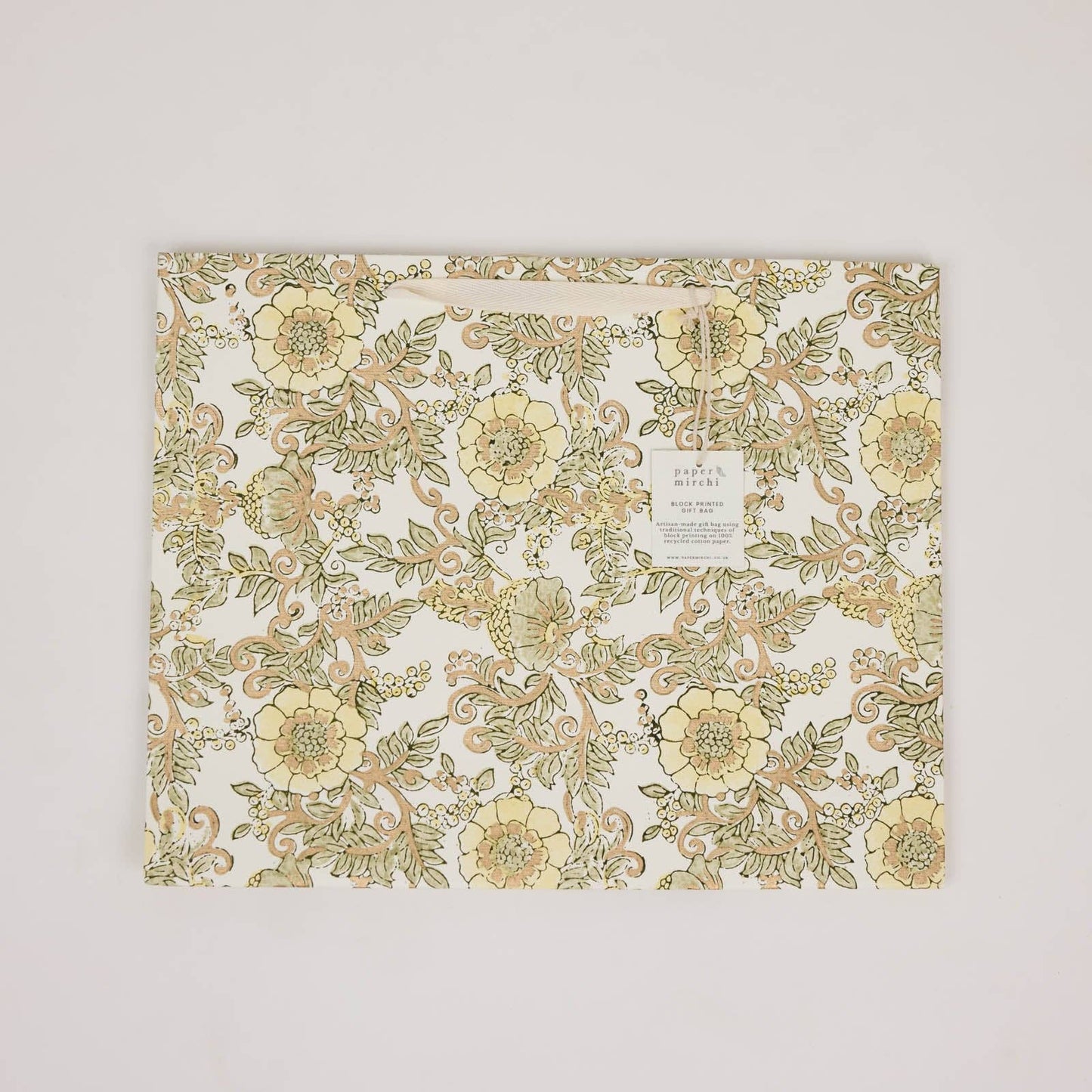Block Printed Gift Bags (Large) - Buttercream