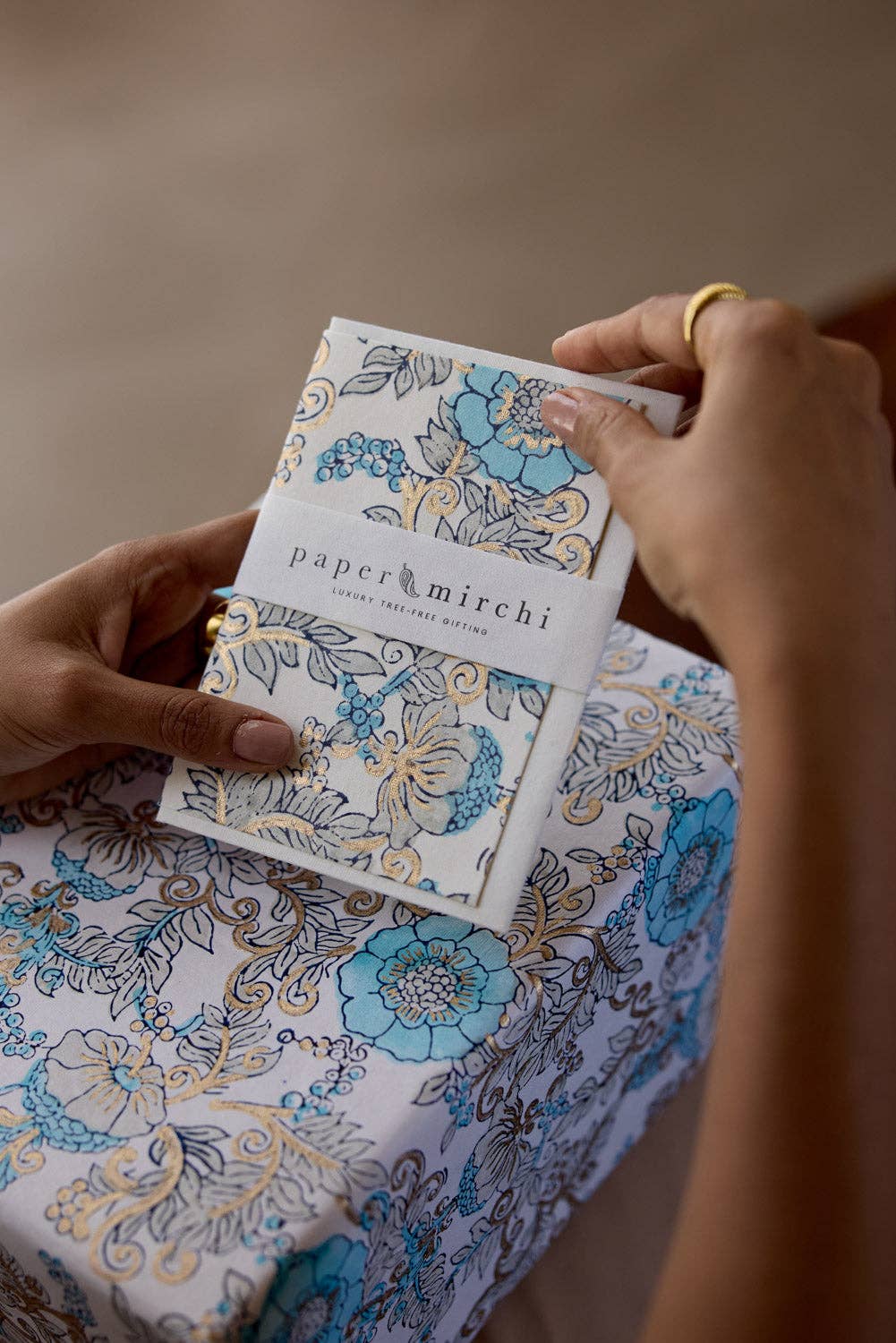 Block Printed Greeting Card - Wild Rose Blue Opal