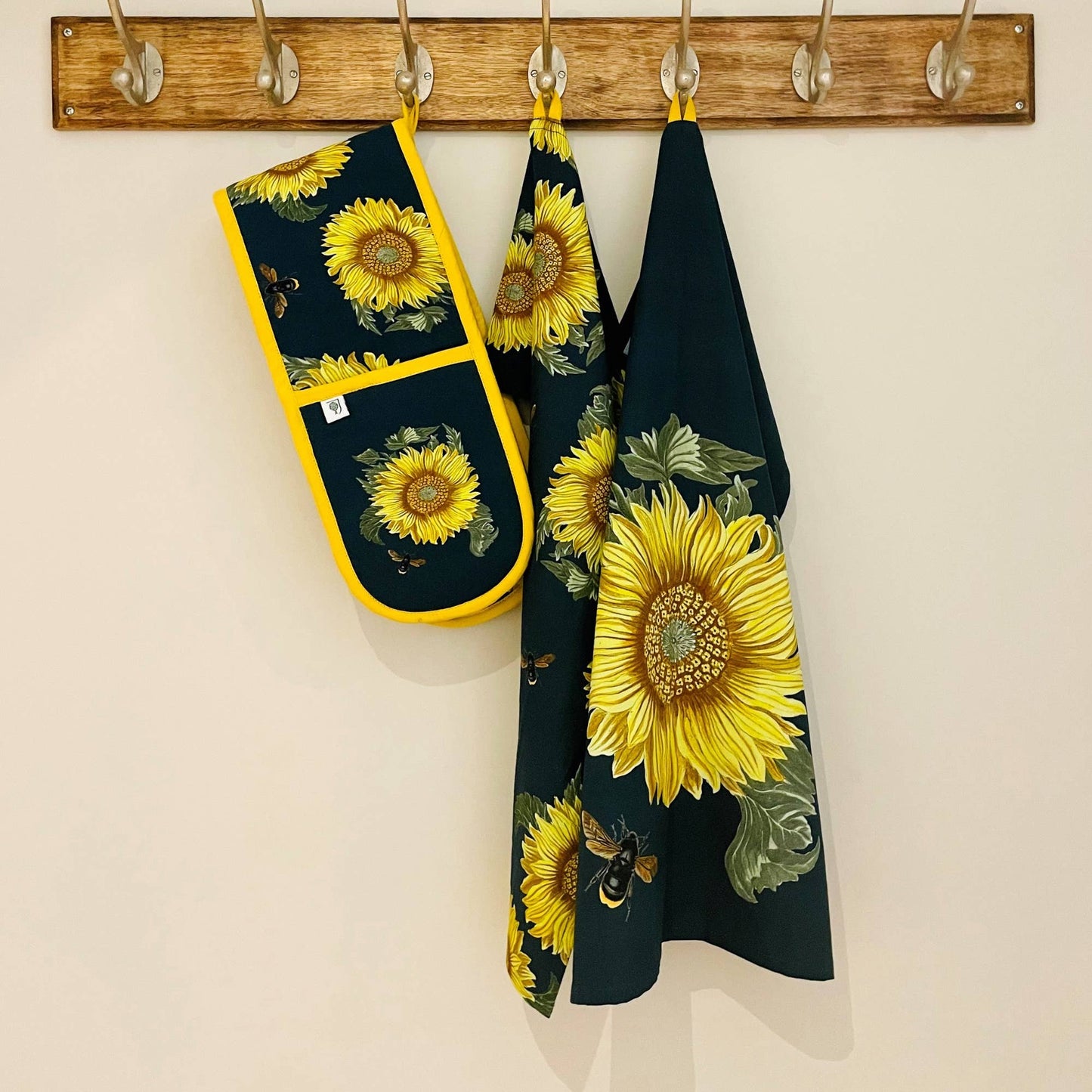 RHS Sunflower & Bee Tea Towels – Set of 2, 100% Cotton, Navy