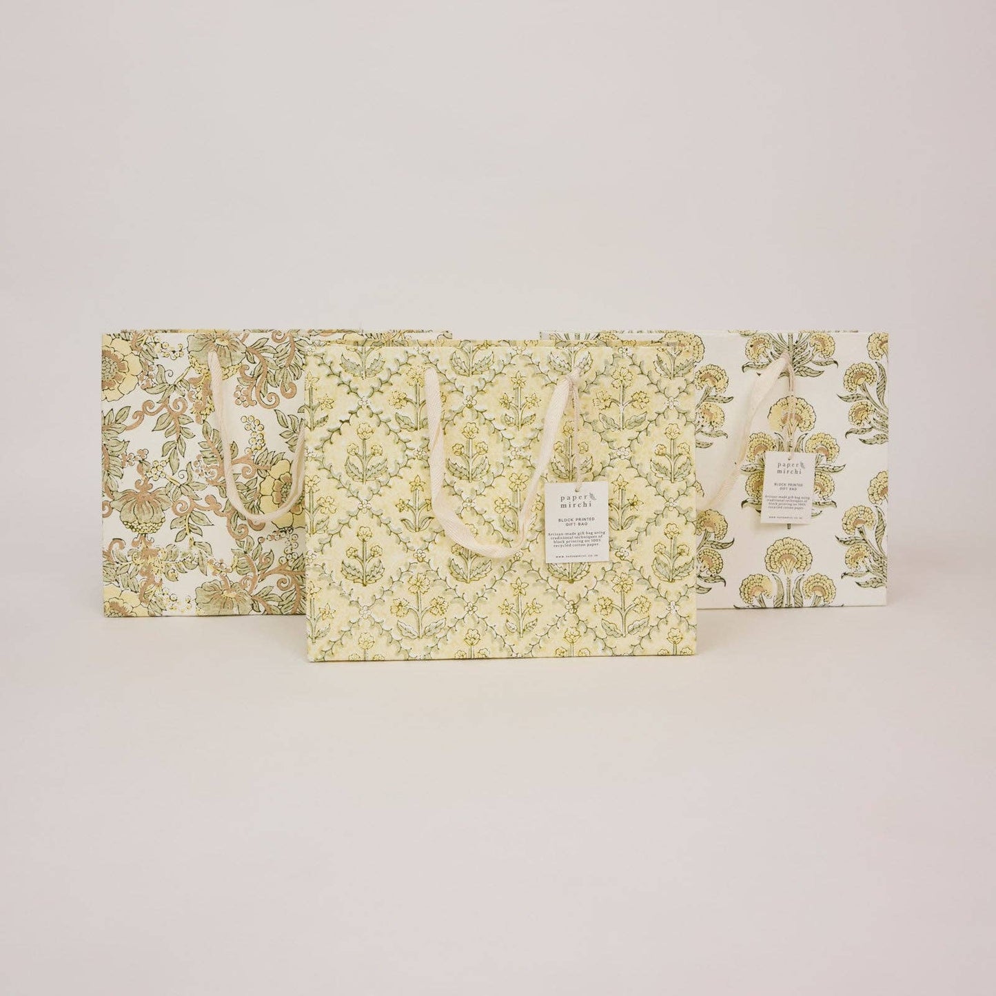 Block Printed Gift Bags (Medium) - Buttercream