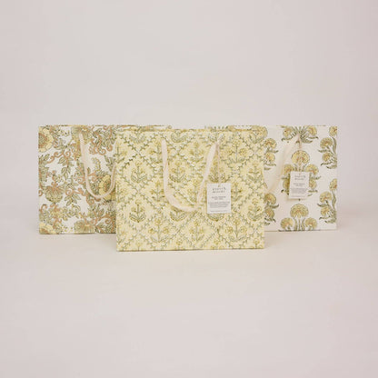 Block Printed Gift Bags (Medium) - Buttercream