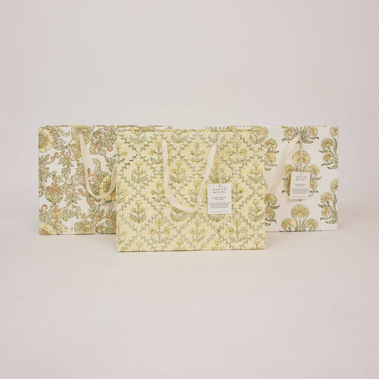 Block Printed Gift Bags (Medium) - Buttercream