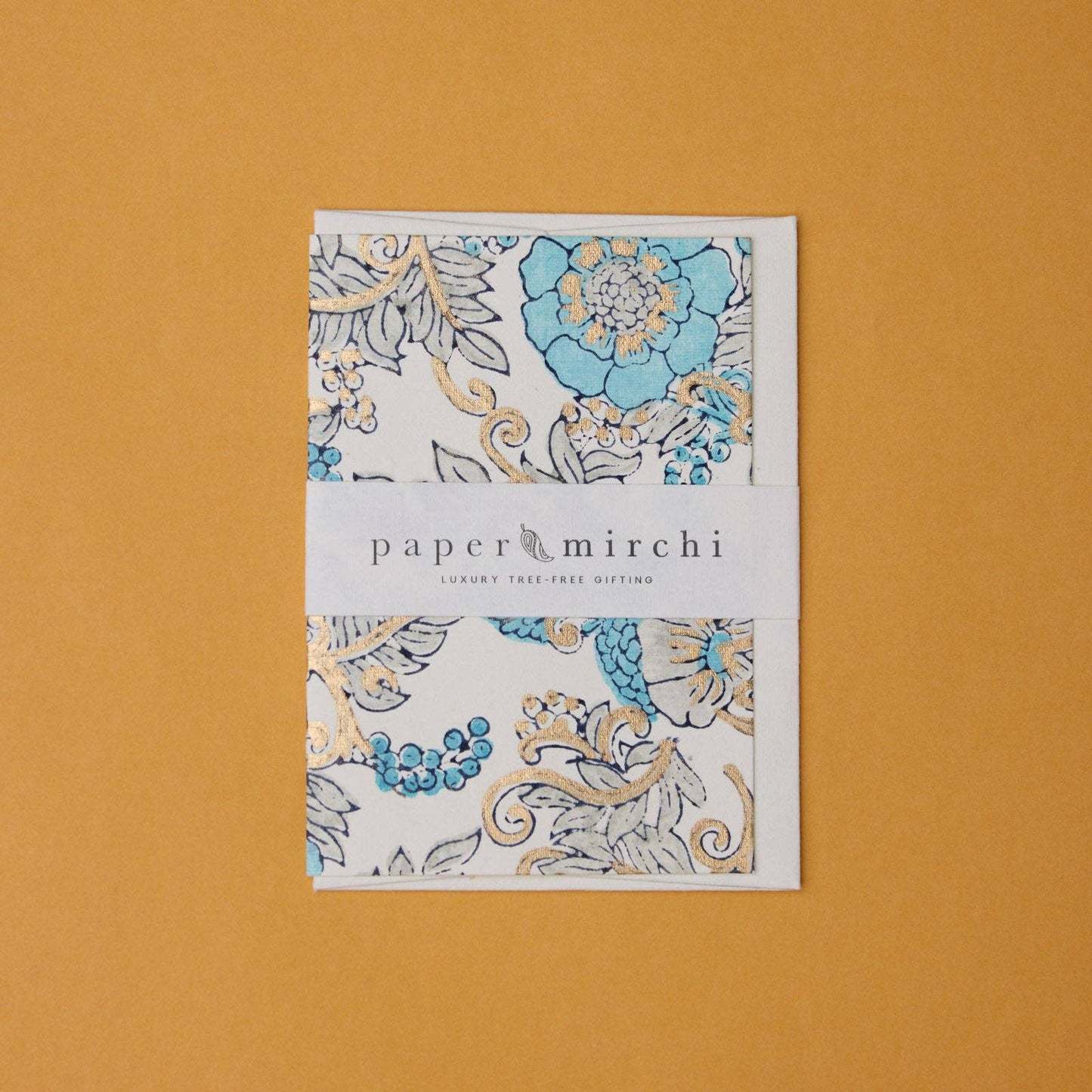 Block Printed Greeting Card - Wild Rose Blue Opal