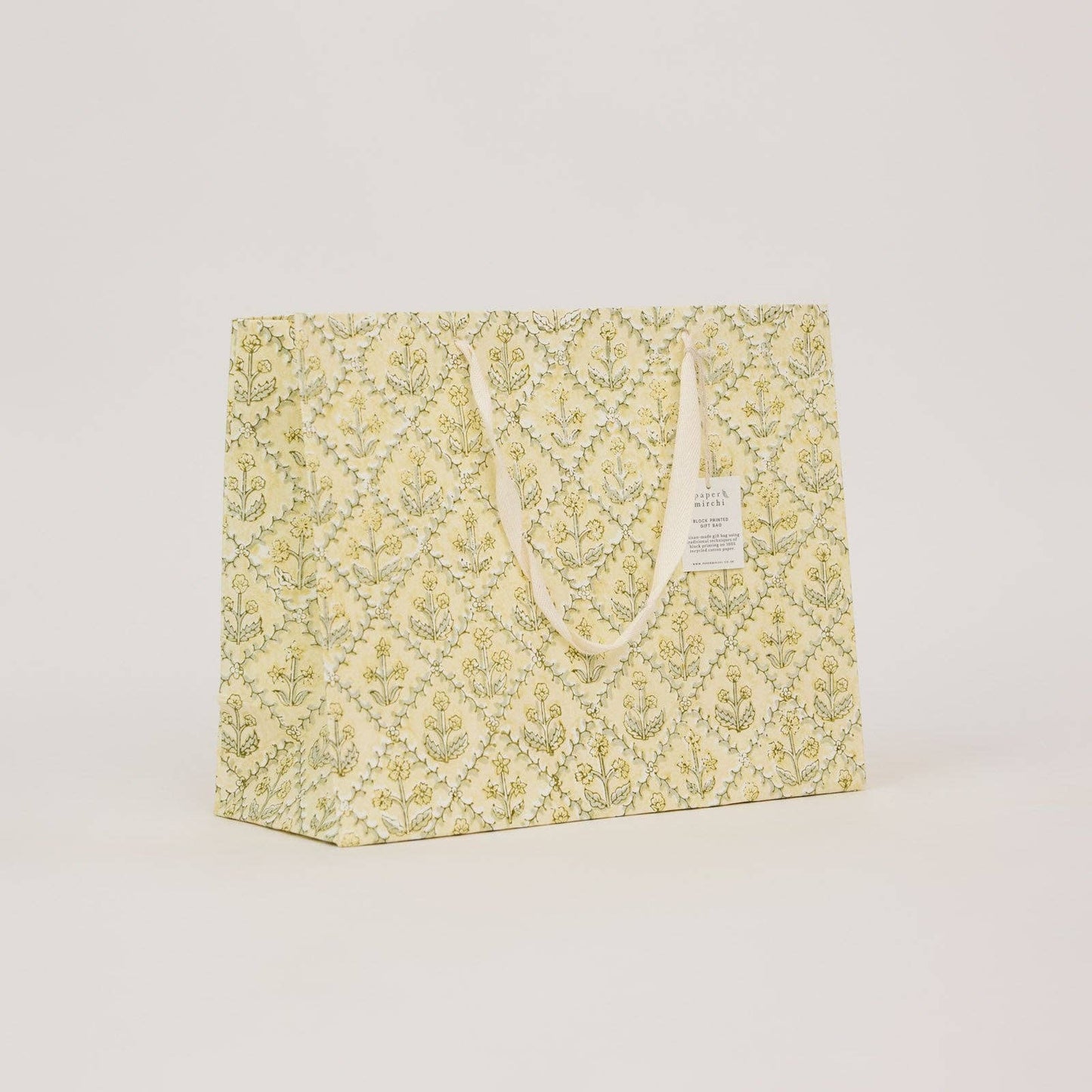 Block Printed Gift Bags (Large) - Buttercream