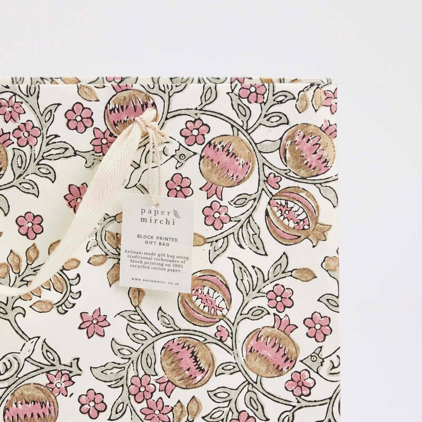 Block Printed Gift Bags (Large) - Pink Earth