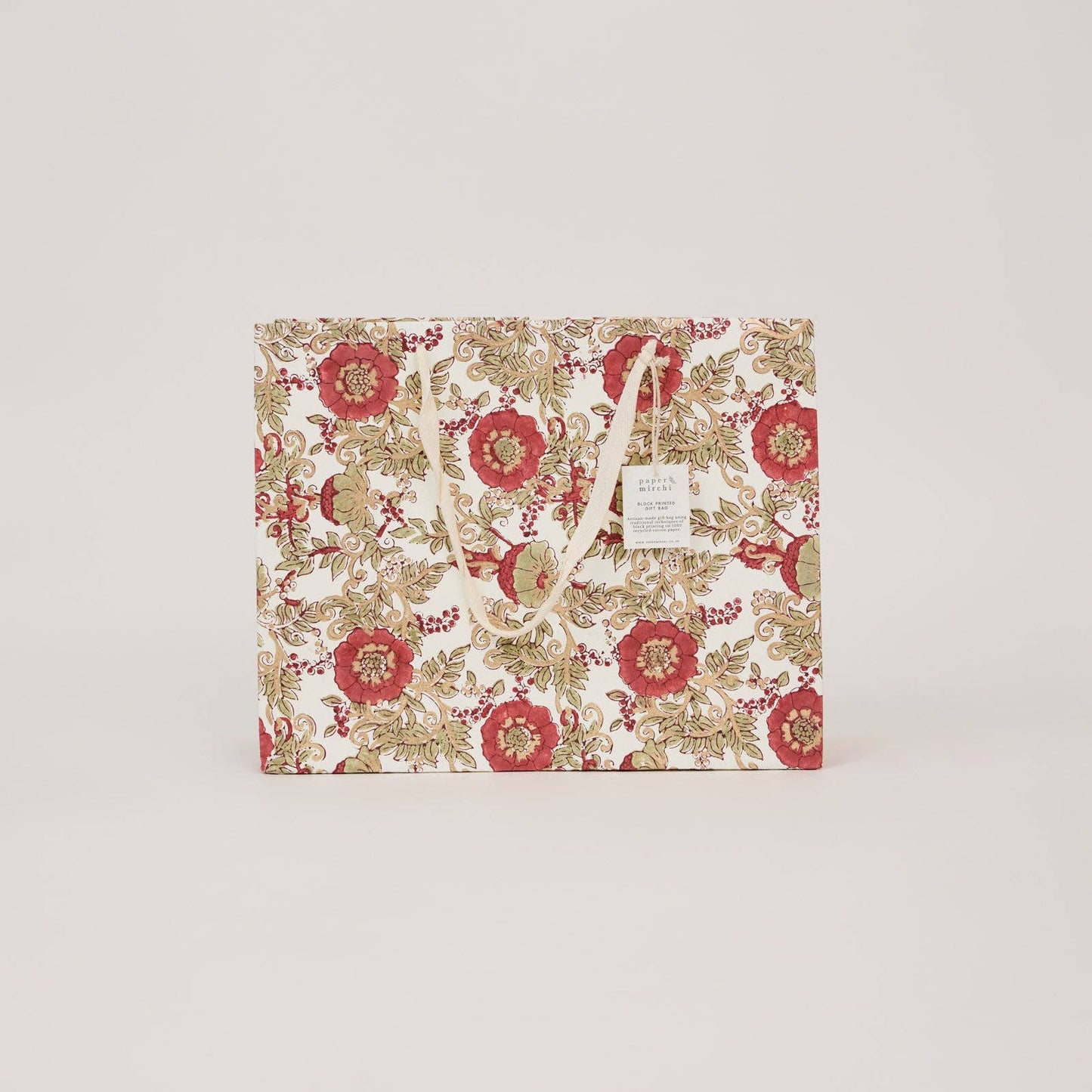 Block Printed Gift Bags (Large) - Winter Red