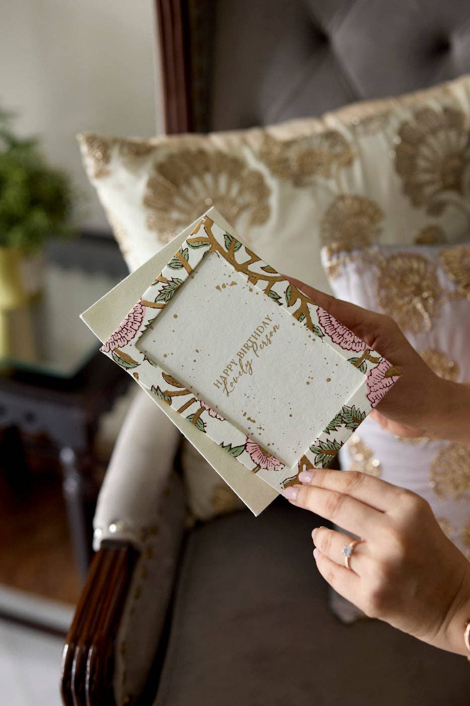 Keepsake Block Printed Greeting Card - Photo frame Marigold Glitz Blush