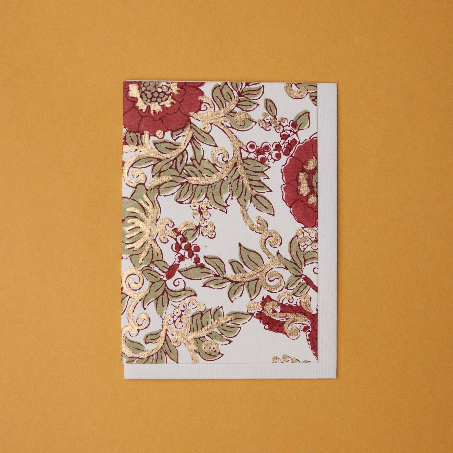 Block Printed Greeting Card - Wild Rose Winter Red