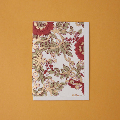 Block Printed Greeting Card - Wild Rose Winter Red