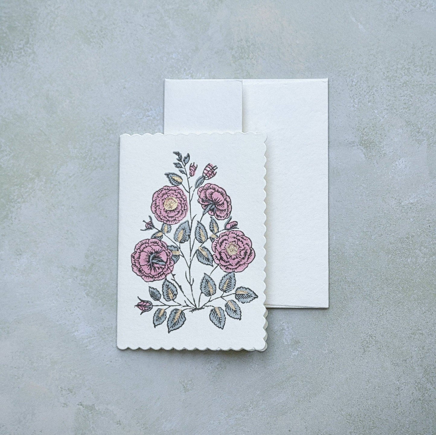 Block Printed Greeting Card - Gulab Dusky Pink