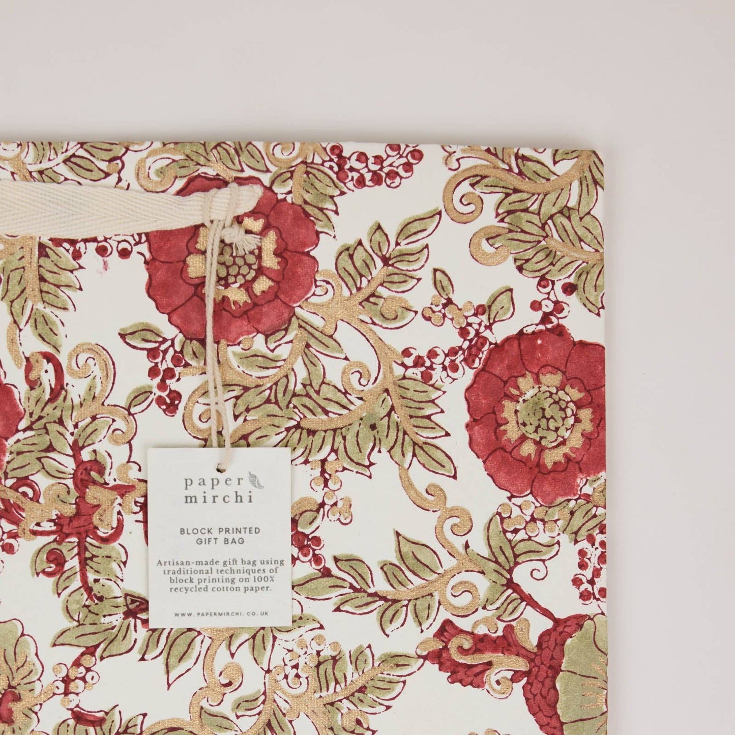 Block Printed Gift Bags (Large) - Winter Red