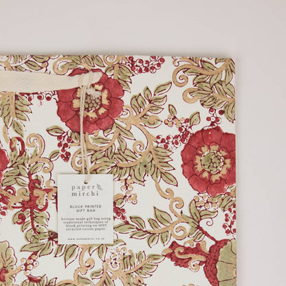 Block Printed Gift Bags (Large) - Winter Red