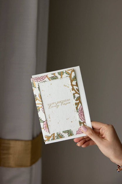 Keepsake Block Printed Greeting Card - Photo frame Marigold Glitz Blush