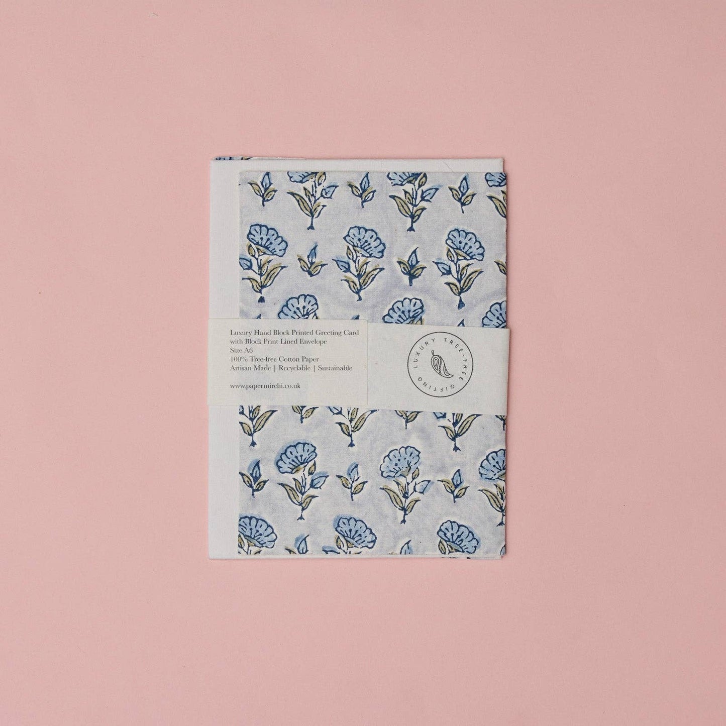Block Printed Greeting Card - Ditsy Floral Blue Stone