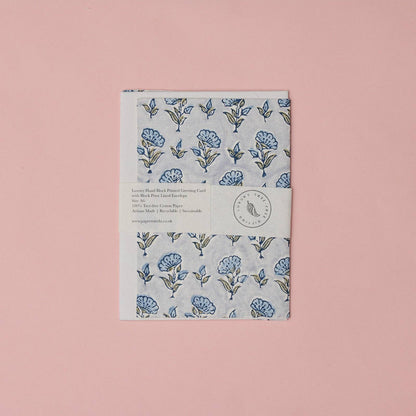 Block Printed Greeting Card - Ditsy Floral Blue Stone