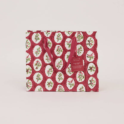 Block Printed Gift Bags (Medium) - Christmas Pudding