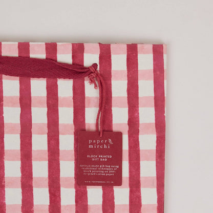 Block Printed Gift Bags (Medium) - Christmas Pudding