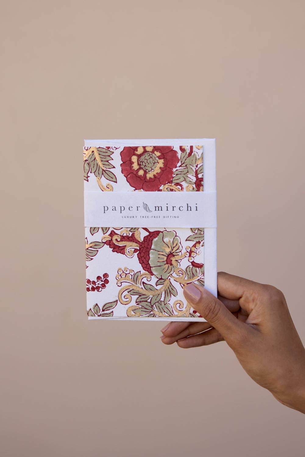 Block Printed Greeting Card - Wild Rose Winter Red