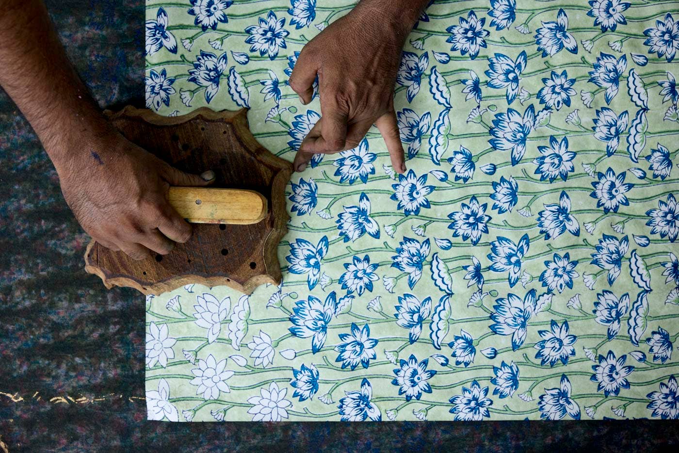 Block Printed Greeting Card - Lotus Indigo