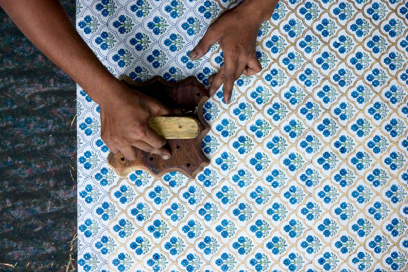 Block Printed Greeting Card - Trellis Indigo